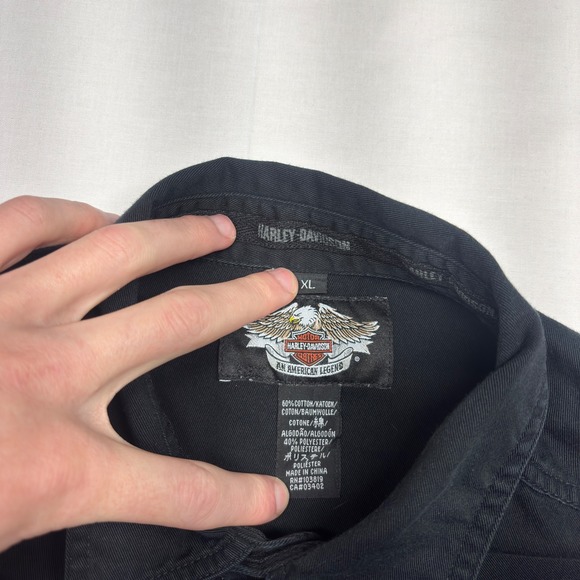 Harley-Davidson Mens Black Short Sleeve Embroidered Eagle Button Up Shirt XL - Picture 8 of 8
